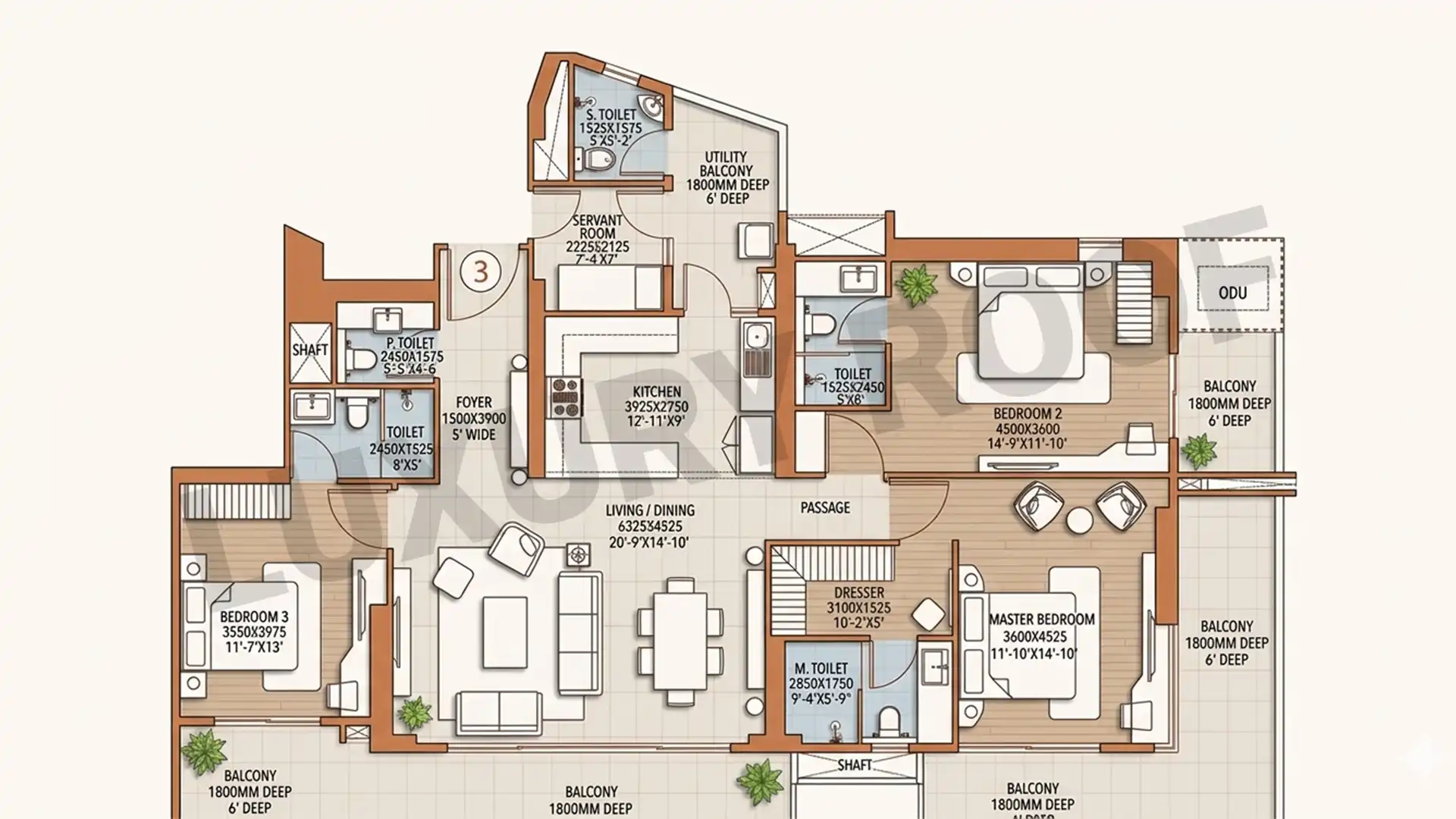 3 BHK Floor Plan