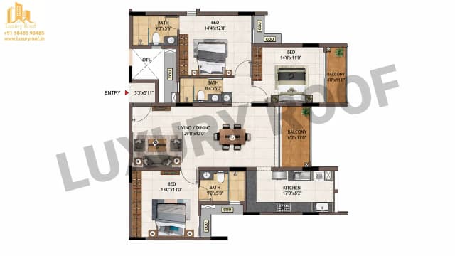 3 BHK Floor Plan