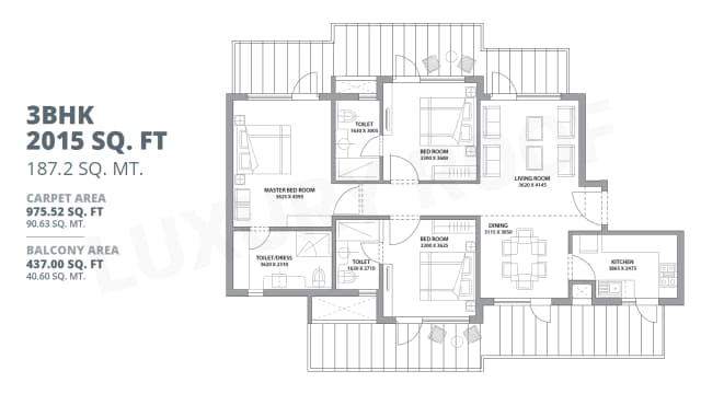 3 BHK (2015 sq.ft.) Floor Plan