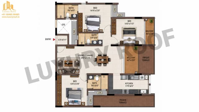 3 BHK Floor Plan
