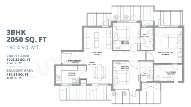 3 BHK (2050 sq.ft.) Floor Plan