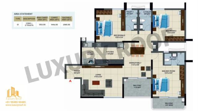 3 BHK Floor Plan
