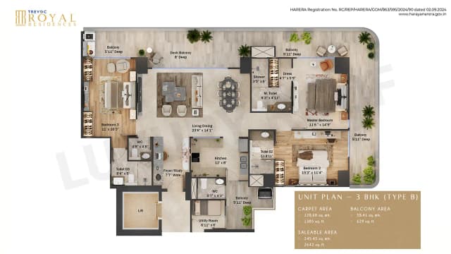 3 BHK - TYPE B Floor Plan