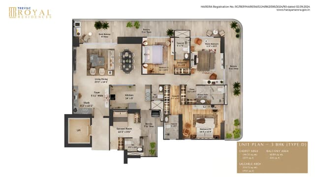 3 BHK - TYPE D Floor Plan