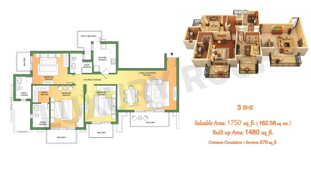 3 BHK Floor Plan
