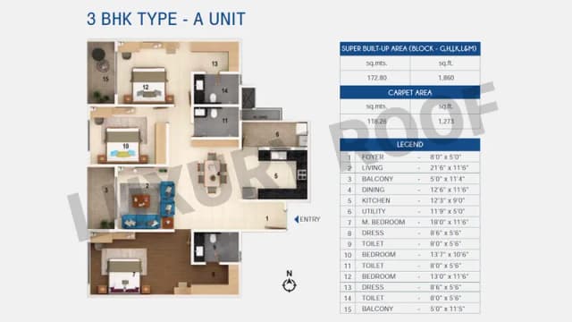 3 BHK(1860 sq.ft.) Floor Plan