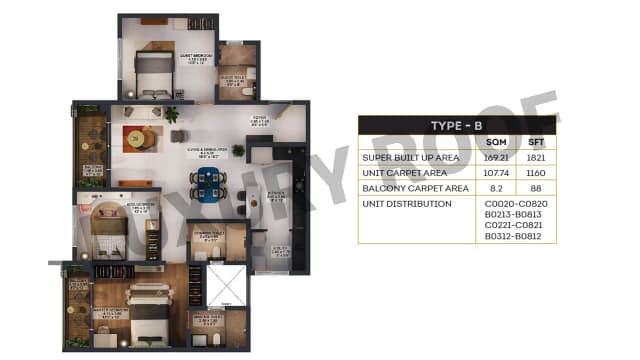 3 BHK(1821 sq.ft.) Floor Plan