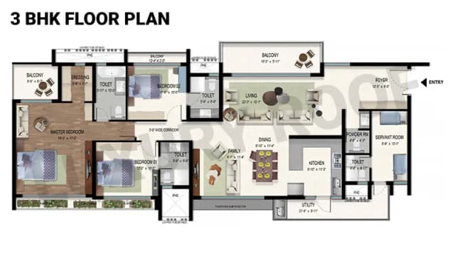 3 BHK(1561 sq.ft.) Floor Plan