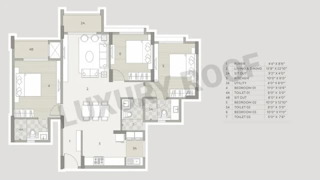 3 BHK(1485 sq.ft.) Floor Plan