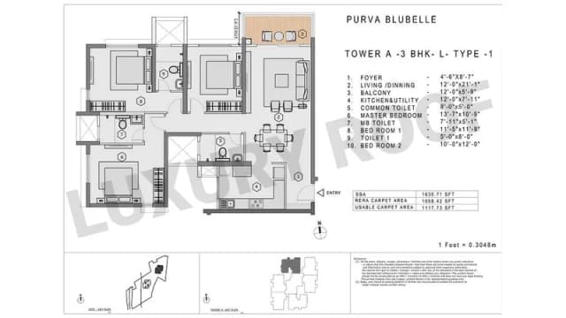 3 BHK(1630 sq.ft.) Floor Plan