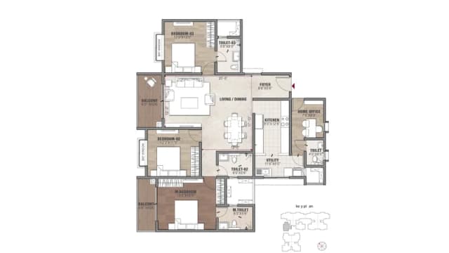 3 BHK(1300 sq.ft.) Floor Plan