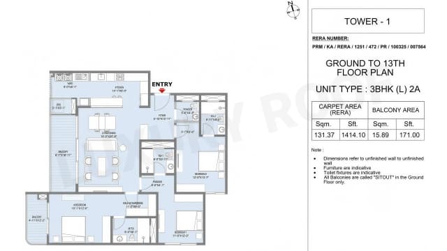 3 BHK-L Floor Plan