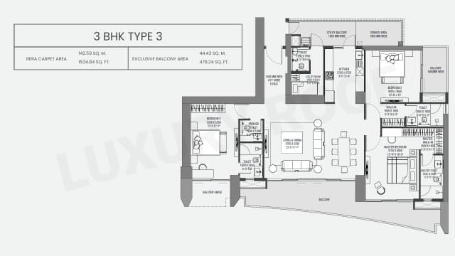 3 BHK Floor Plan