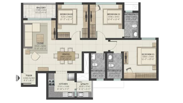 3 BHK-Type-2 Floor Plan