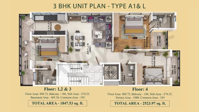3 BHK-Type-A1 Floor Plan