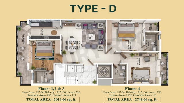 3 BHK-Type-D Floor Plan