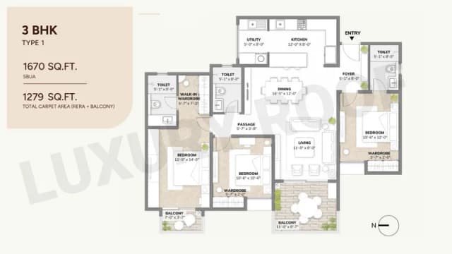 3BHK Floor Plan