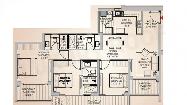 3 BHK Floor Plan