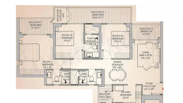 3 BHK Floor Plan