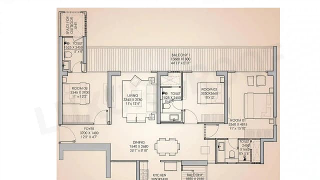 3 BHK Floor Plan