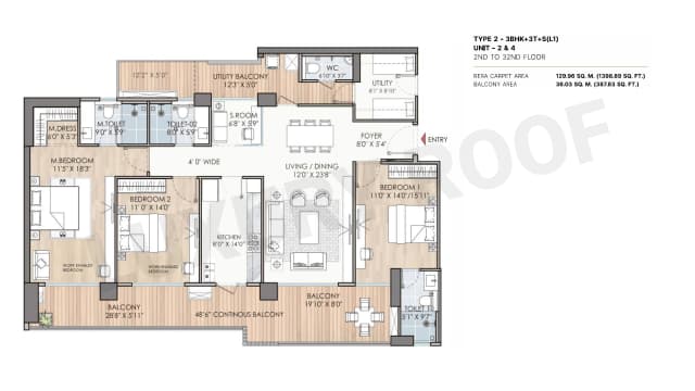 3 BHK-Type2 Floor Plan