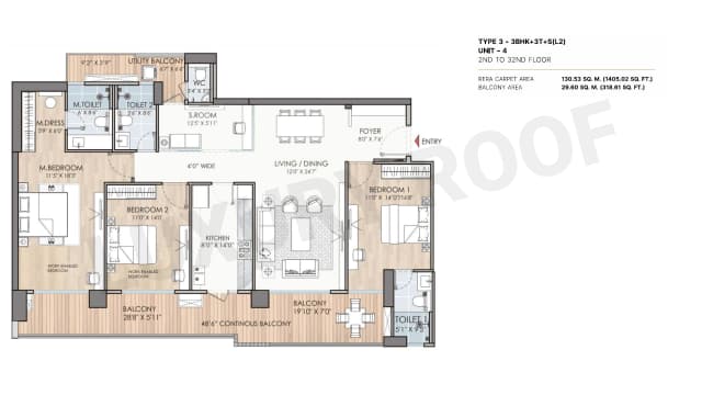 3 BHK-Type3 Floor Plan